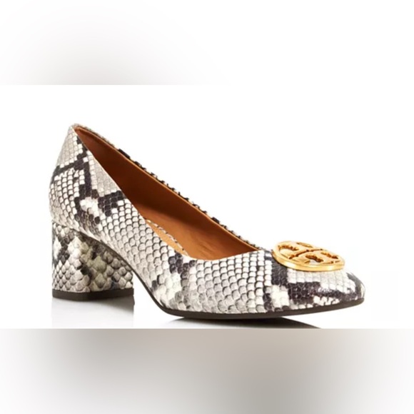 Tory Burch Women's Chelsea Round Toe Snakeskin-Embossed Leather Pumps Sz 5 - Picture 1 of 5